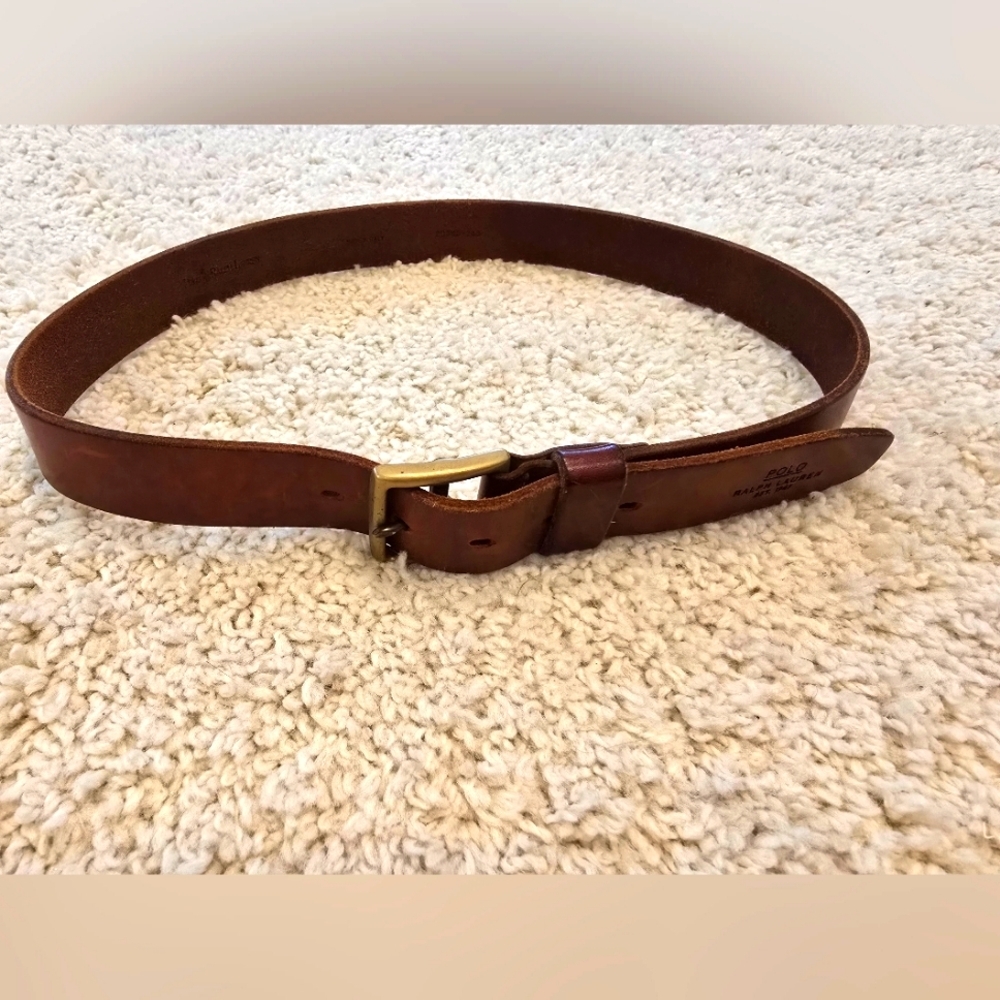 Vintage Polo Ralph Lauren Made In Italy Brown Leather Belt - Picture 1 of 8